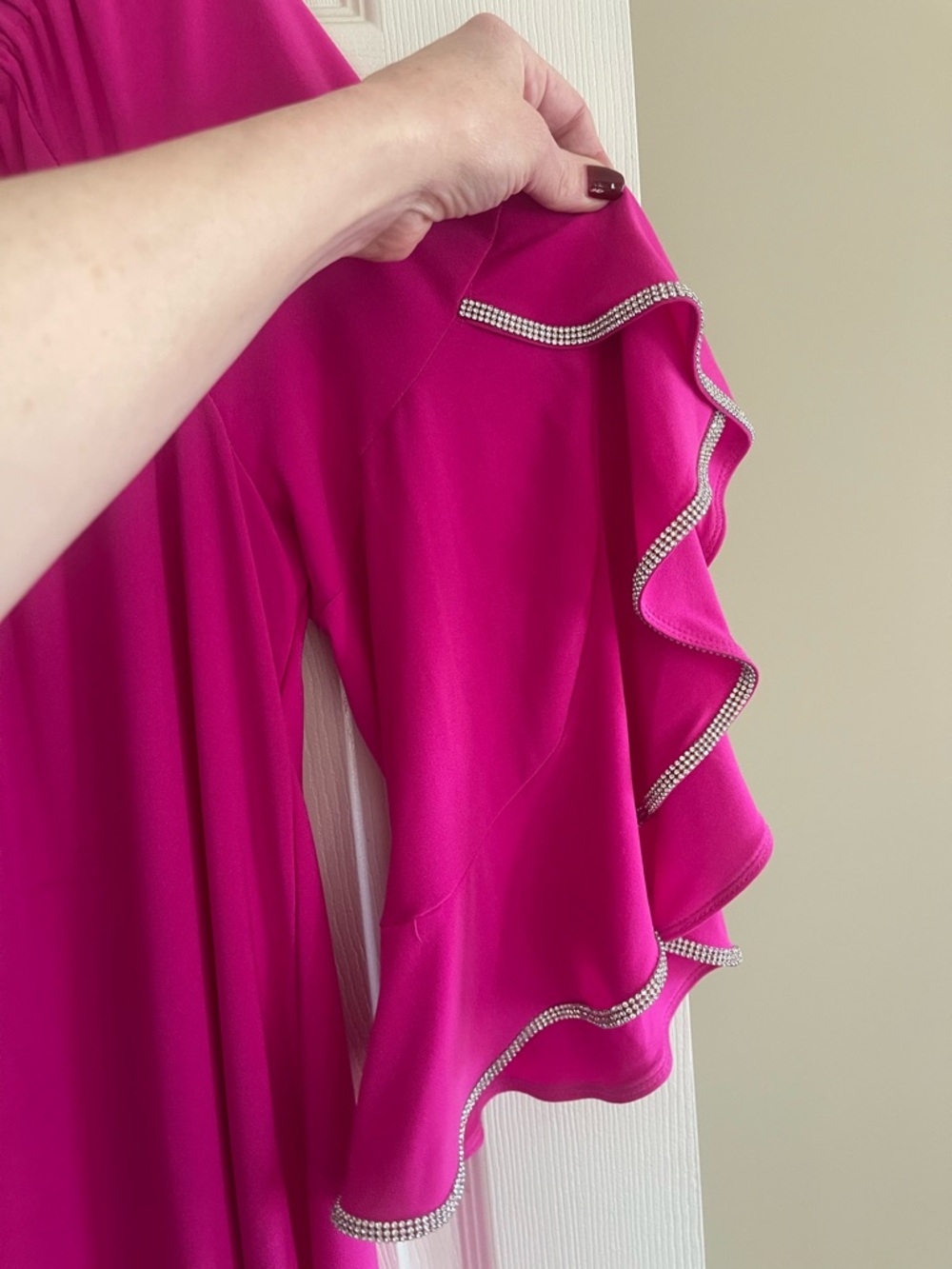 New MSK Hot Pink Women's Ruffle Rhinestone Sleeve Dress - Picture 6 of 6